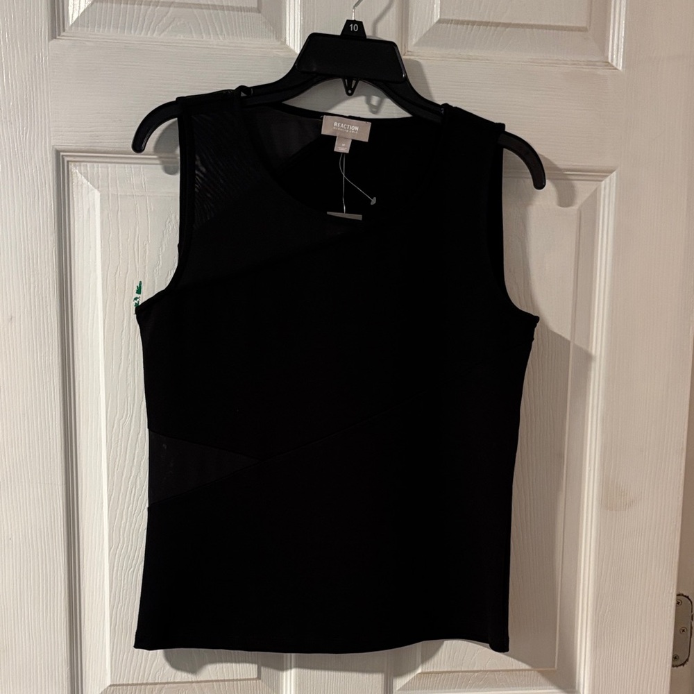 Kenneth Cole Reaction Women's Black Sleeveless Fitted Tank with Mesh Accents M
